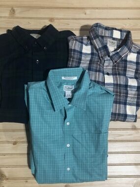 3 LL Bean Traditional Fit Plaid Cotton / Flannel Button Up Shirts Men XLT